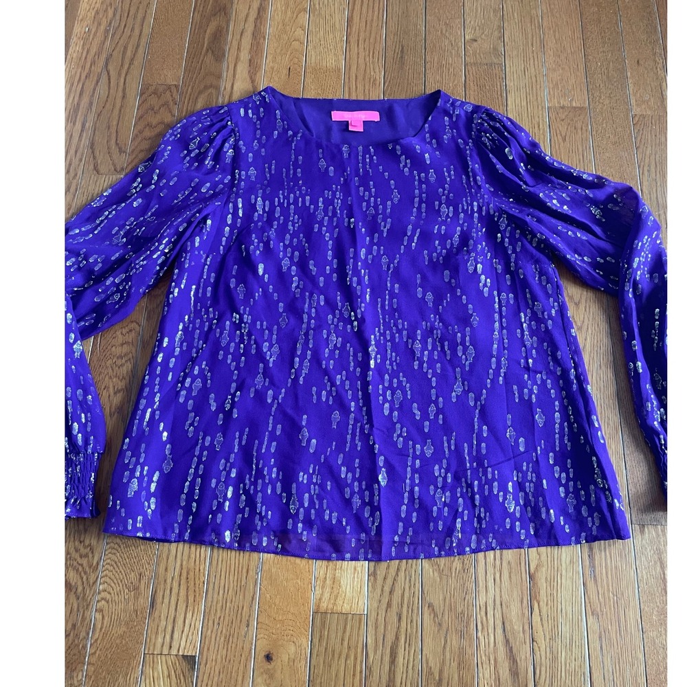 Lilly Pulitzer Shirt Womens Small Purple Idina Silk‎ Top Lined Boho Flowy Blouse